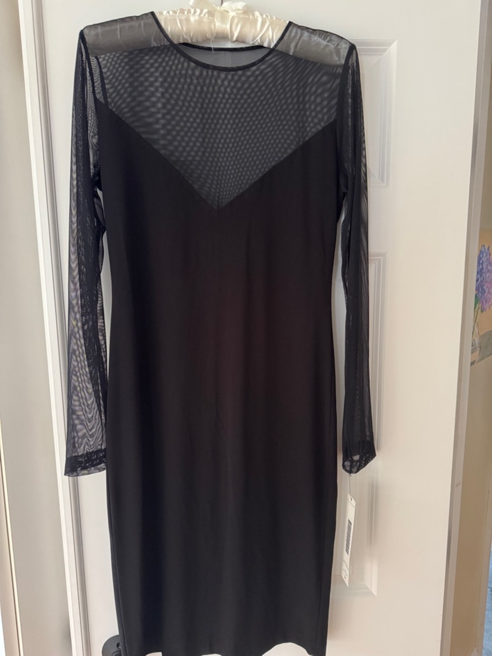 Kamali Black Sheer-Panel Long Sleeve Bodycon Dress. Lovely for wedding. M